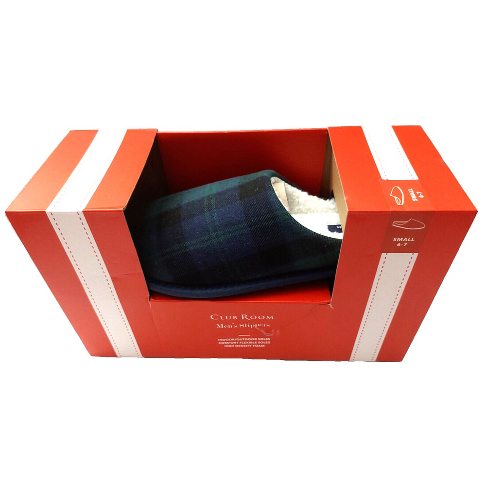 Club Room Men's Blue & Green Plaid Indoor/Outdoor Slippers Size Small 6-7 - Picture 11 of 15